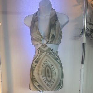 Chic Swirl Pattern Halter Mini Dress